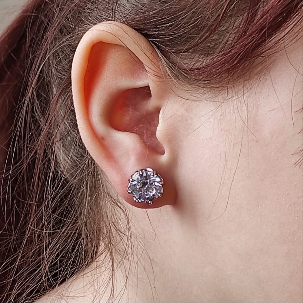 HUGE 3.61ct. EACH Round Zircon Diamond 8-Pronged Fancy Solitaire Stud Earrings